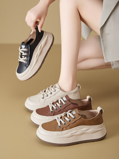 Thick-Soled White Leather Sneakers for Women, 2026 Spring and Autumn New Versatile Height-Increasing Sports Casual Shoes, Popular Sneakers