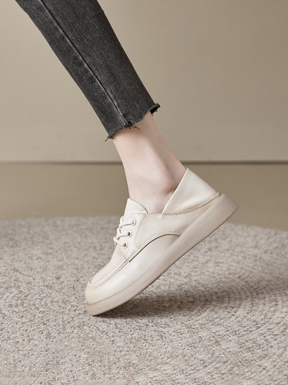 Genuine Leather Women's Flat Shoes 2026 Autumn and Winter New Versatile Loafers Soft Leather Soft Sole Versatile Fleece-Lined Small Leather Shoes