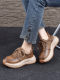 Genuine Leather Women's Shoes 2026 Spring and Autumn Thick-Soled Dad Shoes for Women in Khaki Color, Height-Increasing Versatile Sports Casual Shoes