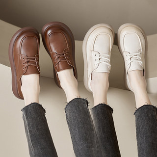 British Style Small Leather Shoes, Genuine Leather Flat Shoes, 2026 Spring New Lace-Up Loafers, Soft and Versatile Casual Women's Shoes