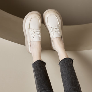 Genuine Leather White Shoes for Women, Soft Sole, 2026 Spring and Autumn New Casual Shoes, Small Leather Shoes, Flat Soft Leather Lace-Up Shoes