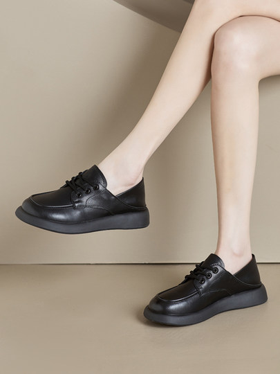 Genuine Leather White Shoes for Women, Soft Sole, 2026 Spring and Autumn New Casual Shoes, Small Leather Shoes, Flat Soft Leather Lace-Up Shoes