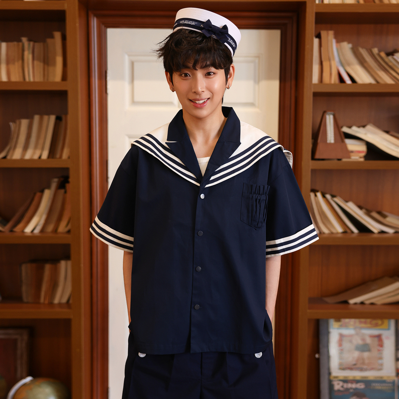 Mechheart Sailor Suit Dk Preppy Style Shirt Romantic Retro Navy Collar Classic Navy Blue Men's Top Mechheart Sailor Suit Dk Preppy Style Shirt Romantic Retro Navy Collar Classic Navy Blue Men's Top