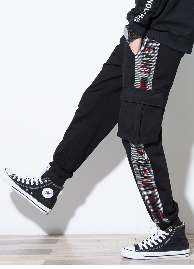 Quần nhung thể thao cộng với quần yếm nam mùa đông hip hop chân quần nam cộng với phân bón để tăng kích thước lớn quần thường lỏng lẻo quần sooc