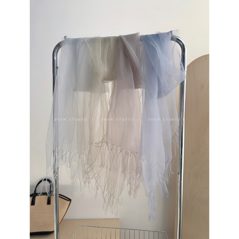 Deer Self-Made Wood-Toned High-End Double-Layer Japanese Organza Silk Scarf, Spring and Summer Decorative Scarf for Women