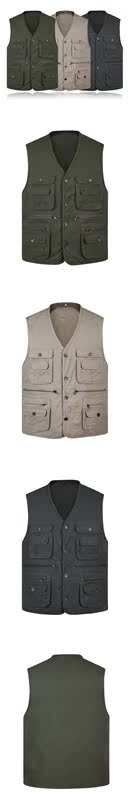 Nhiếp ảnh mới cổ chữ V câu cá bố mùa thu cotton nhiều túi vest vest vest nam cao tuổi áo khoác ba lỗ nam