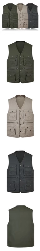 Nhiếp ảnh mới cổ chữ V câu cá bố mùa thu cotton nhiều túi vest vest vest nam cao tuổi bộ vest nam cho người trung tuổi