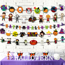 Halloween Flag Scene Decoration Arrangement Props Color Balloon Triangle Flag Bat skeleton Ghost Festival Adornment Pendant