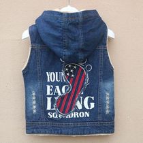 2022 Spring and Autumn New Boys Fleece Denim Vest Big Boy Thickened Childrens Denim Vest Baby Vest Trendy