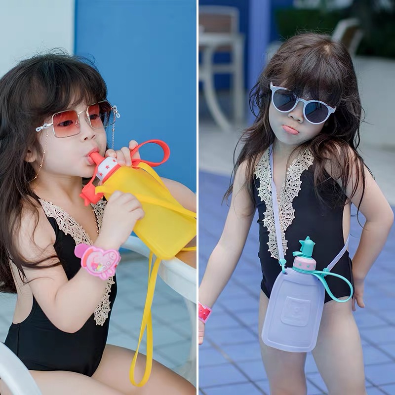 Cup Bear Silica Gel Folding Kettle Children Outdoor Portable Water Bag Boy Girl Kindergarten Summer Light Water Cup