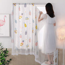 Rental House Curtain Short Installation-Free Velcro Curtain-Free Punch Installation Bedroom Girl Adhesive Small Fresh