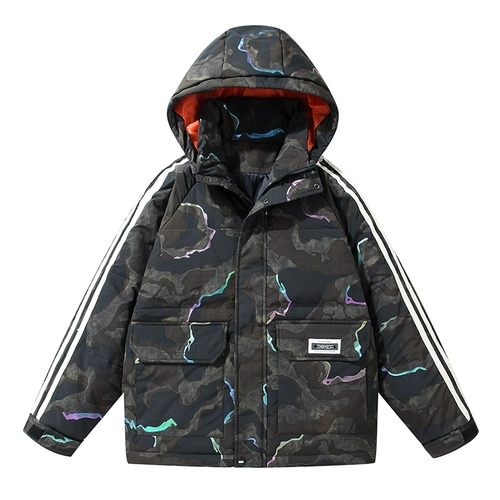 Пуховик, зимняя удерживающая тепло короткая толстовка с капюшоном для отдыха, трендовая камуфляжная куртка