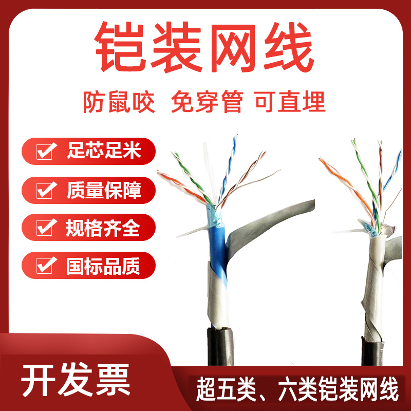 Armored Shielded Network Cable, Oxygen-Free Copper Category 5E, Outdoor Category 6 Network Cable, Outdoor Network Cable Resistant to Rodent Bites, Can Be Buried in the Ground