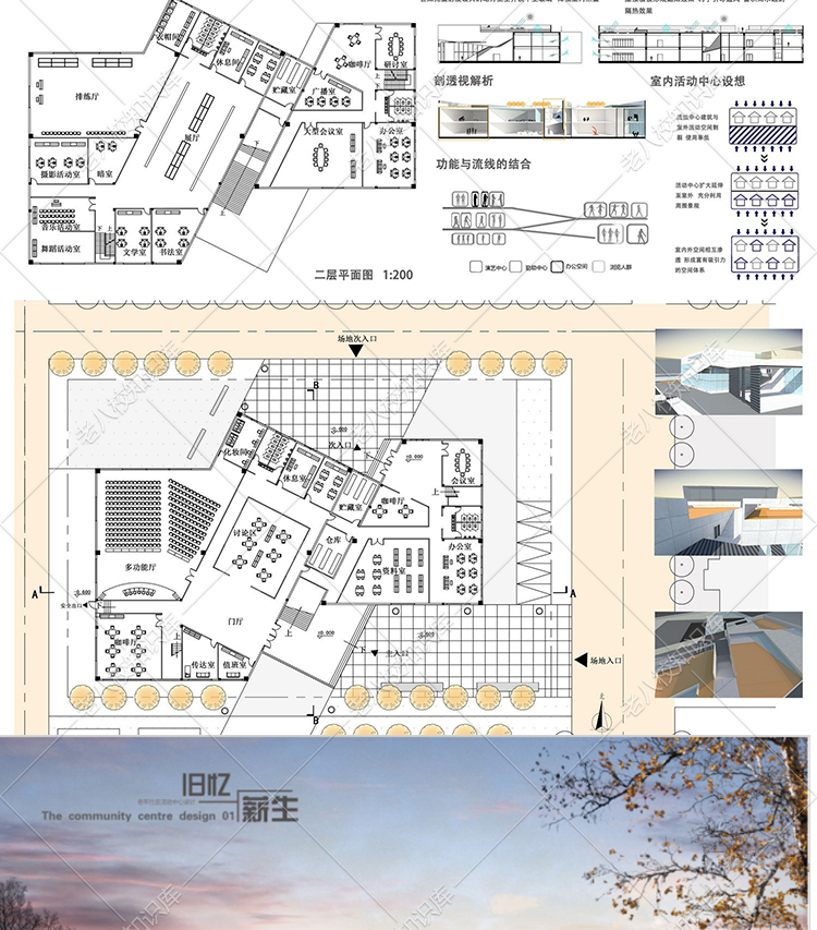 T1659大学生青年社区文化活动中心建筑设计SU模型CAD图纸文...-7