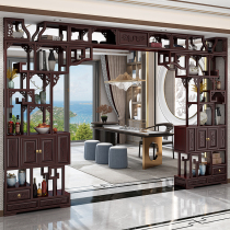 Retractable moon door solid wood Chinese style bogusan living room door partition background wall moon arch porch display cabinet