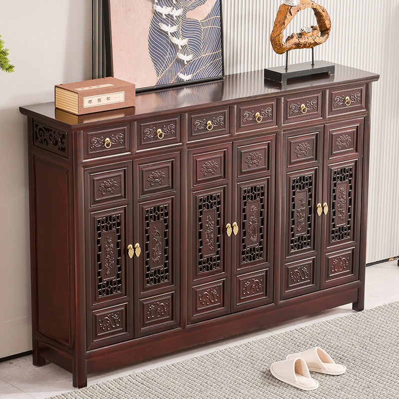 Solid wood shoe cabinet home door new Chinese style entrance cabinet small apartment storage antique light luxury quality entry storage cabinet