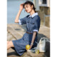 XWI/Xinwei Tencel fabric denim dress women's summer contrasting color splicing design waist-showing shirt skirt