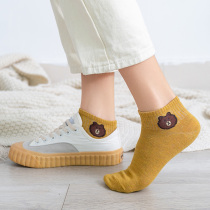 Spring and summer womens socks low-help shallow boat Socks Bear socks cotton womens short socks Net red cute cotton socks Japanese and Korean tide socks