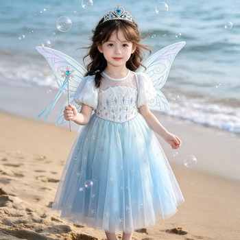 Girls princess dress summer 2026 ໃຫມ່ຂອງເດັກນ້ອຍສີມ່ວງຕາຫນ່າງ puff skirt dress ວັນເດືອນປີເກີດທີ່ສວຍງາມ super