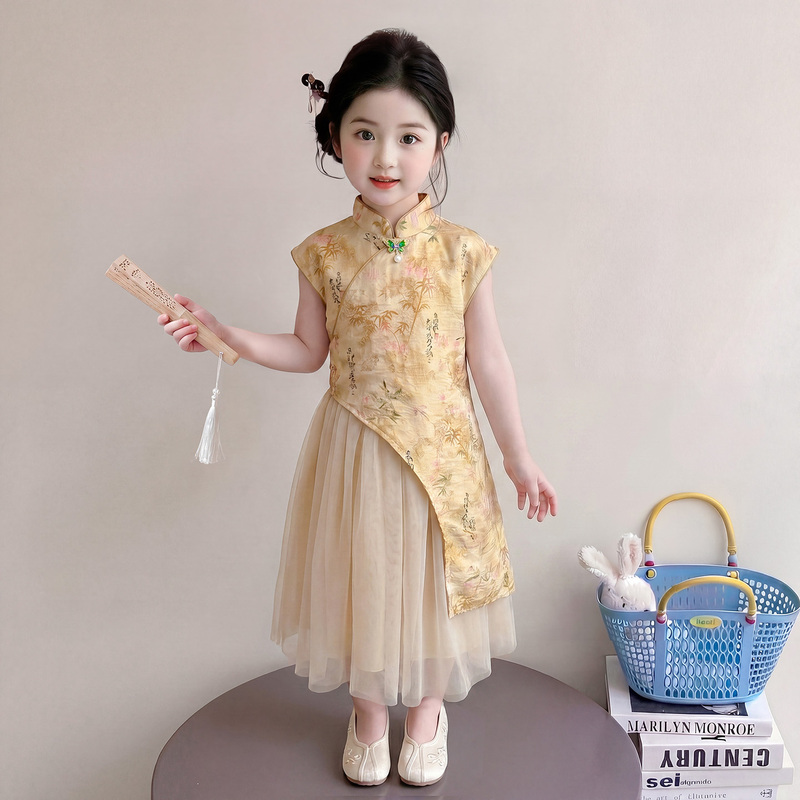 New Chinese-Style Girls' Chinese-Style Dress Summer 2026 Ancient Style Children's Bamboo Qipao Baby Girl Hanfu Dress