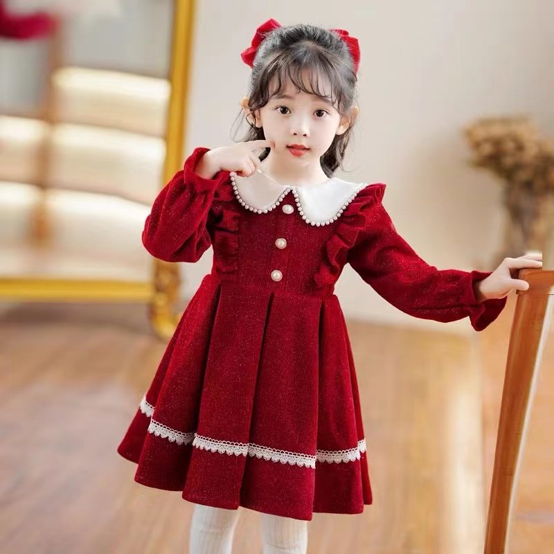 Girls dress autumn and winter children plus velvet princess dress girl