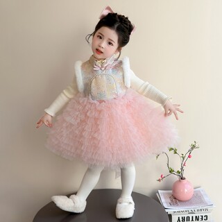 女童连衣裙繁花儿童秋冬季拜年服过年衣服新年国风女宝宝裙子冬装