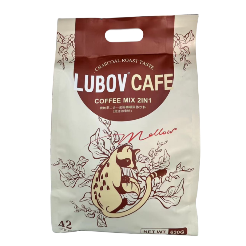 Malaysia Imported Liubao Fei Two-In-One Instant Coffee 630g, Sugar-Free Charcoal Roasted Coffee Flavor, Contains 42 Sticks
