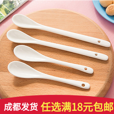 Ceramic small spoon long handle seasoning small spoon stirring spoon household tableware coffee spoon spoon spoon spoon