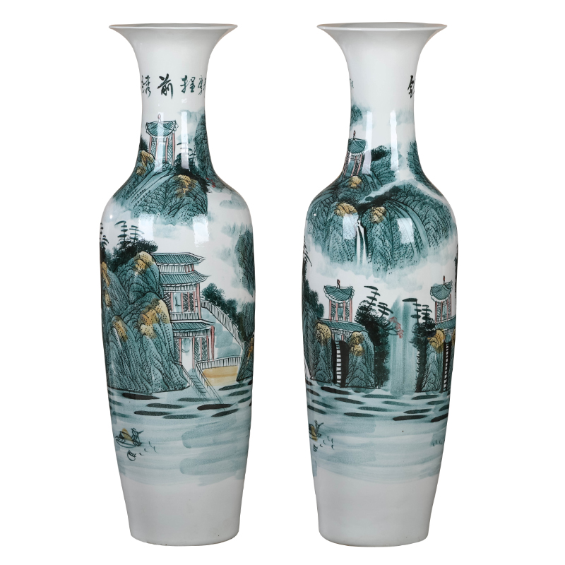 Jingdezhen ceramic hand - made of large Chinese blue and white porcelain vase hotel decoration office furnishing articles large living room