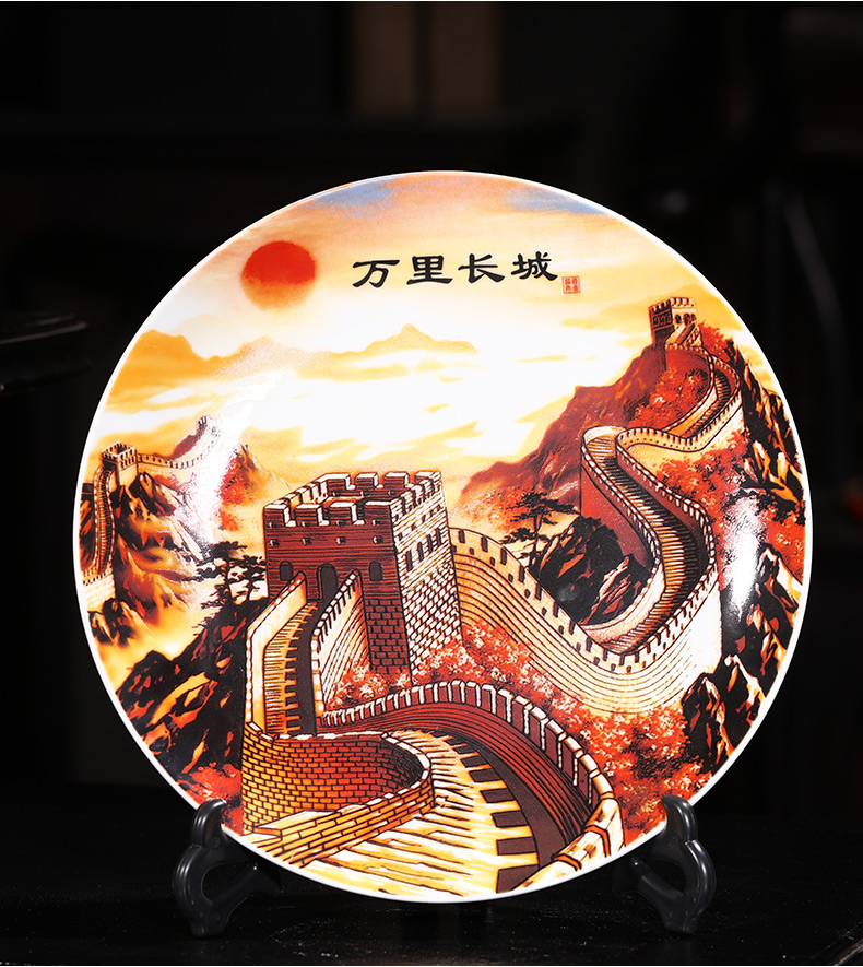 The tripod with two handles The jingdezhen chinaware Great Wall hanging dish household adornment handicraft decoration decoration plate