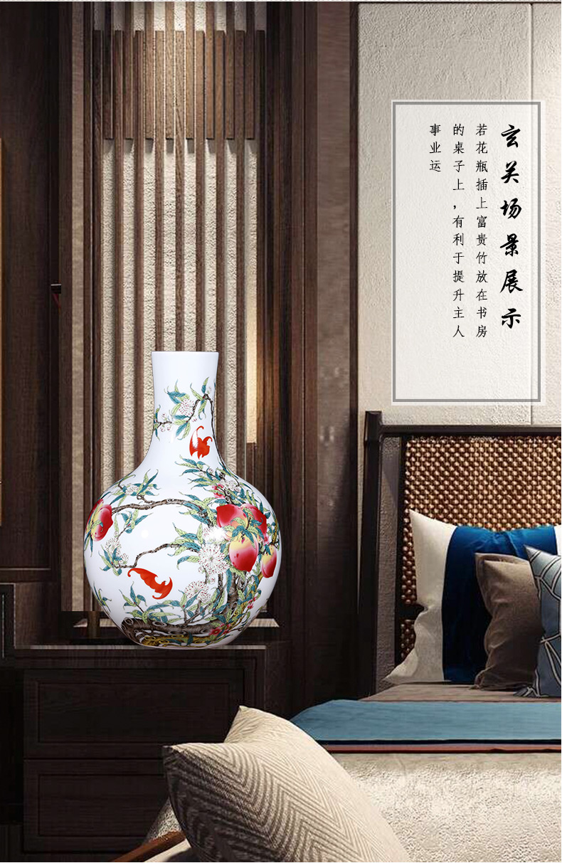 Jingdezhen ceramics imitation qianlong nine peach figure large vases, flower arranging Chinese style living room home furnishing articles