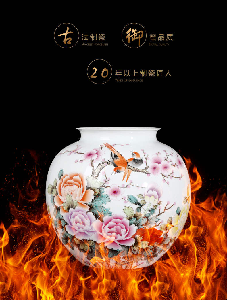 Jingdezhen ceramics masters hand draw large diameter wide expressions using vase furnishing articles living room flower arranging Chinese style decoration