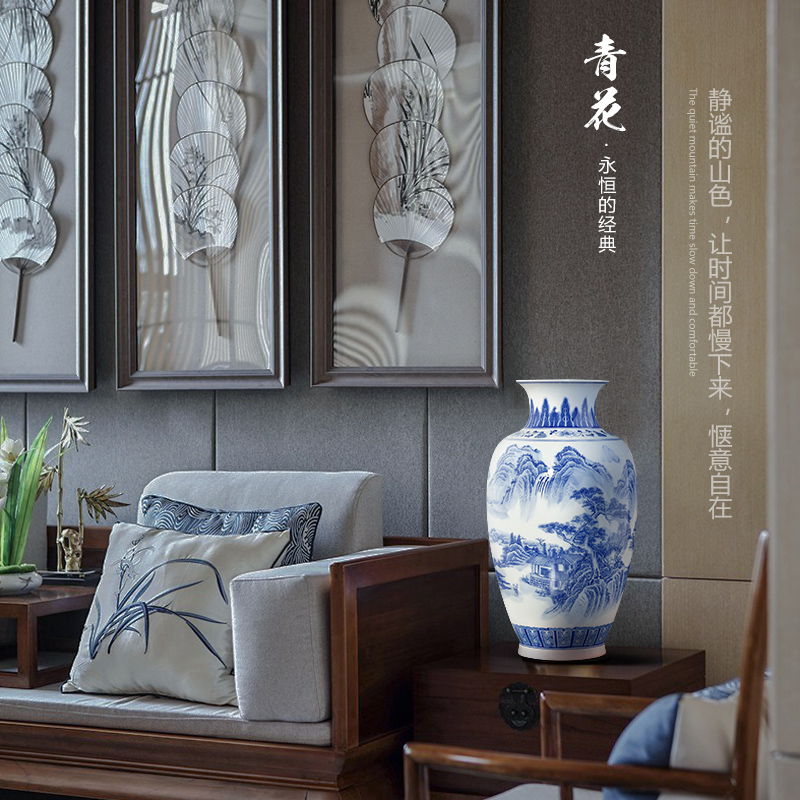 Jingdezhen ceramic landscape blue and white porcelain vase furnishing articles sitting room porch rich ancient frame of Chinese style household adornment arranging flowers