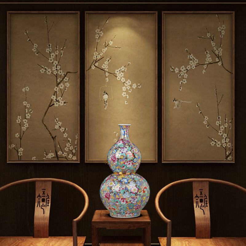 Archaize of jingdezhen ceramics colored enamel flower of large vases, Chinese style living room porch decoration furnishing articles