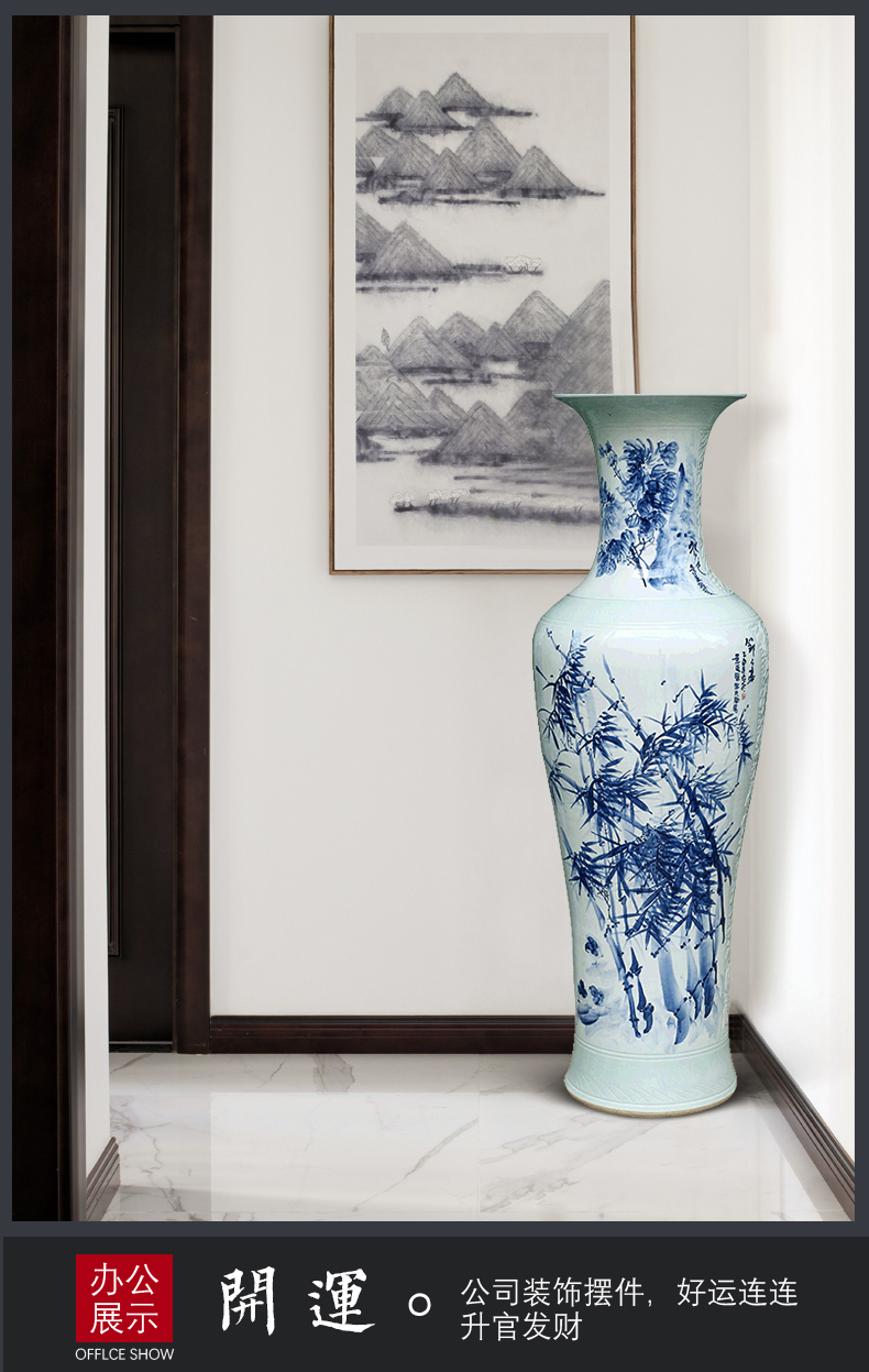 Jingdezhen ceramic hand - made large blue and white porcelain vase by patterns of new Chinese style furnishing articles to heavy large living room
