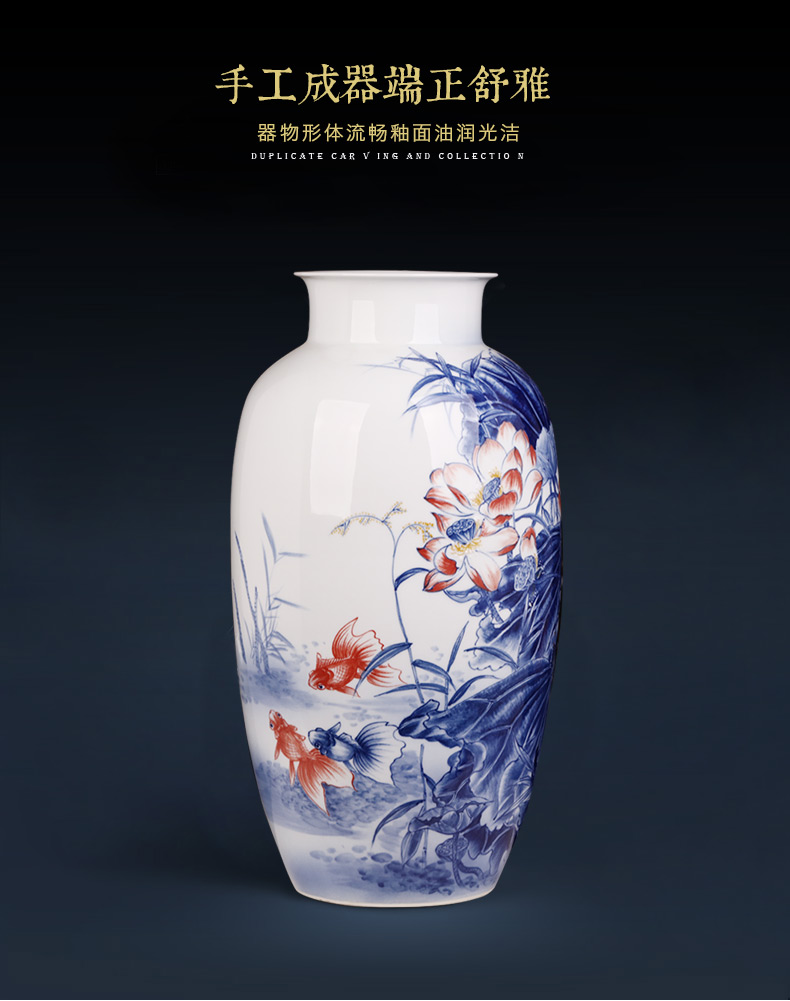 Jingdezhen ceramic masters hand - made furnishing articles sitting room blue and white porcelain vase flower arranging Chinese porcelain home decoration