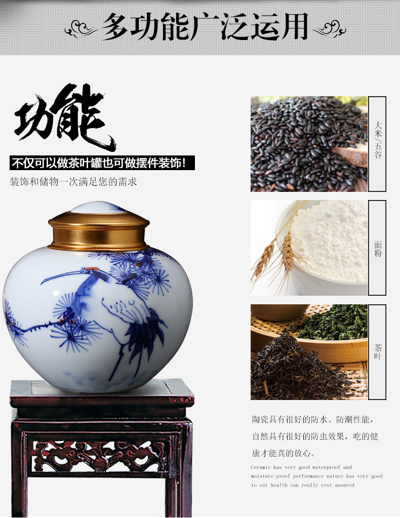 Jingdezhen ceramic tea pot hand - made seal pot store receives trumpet puer tea half jins of blue and white porcelain household