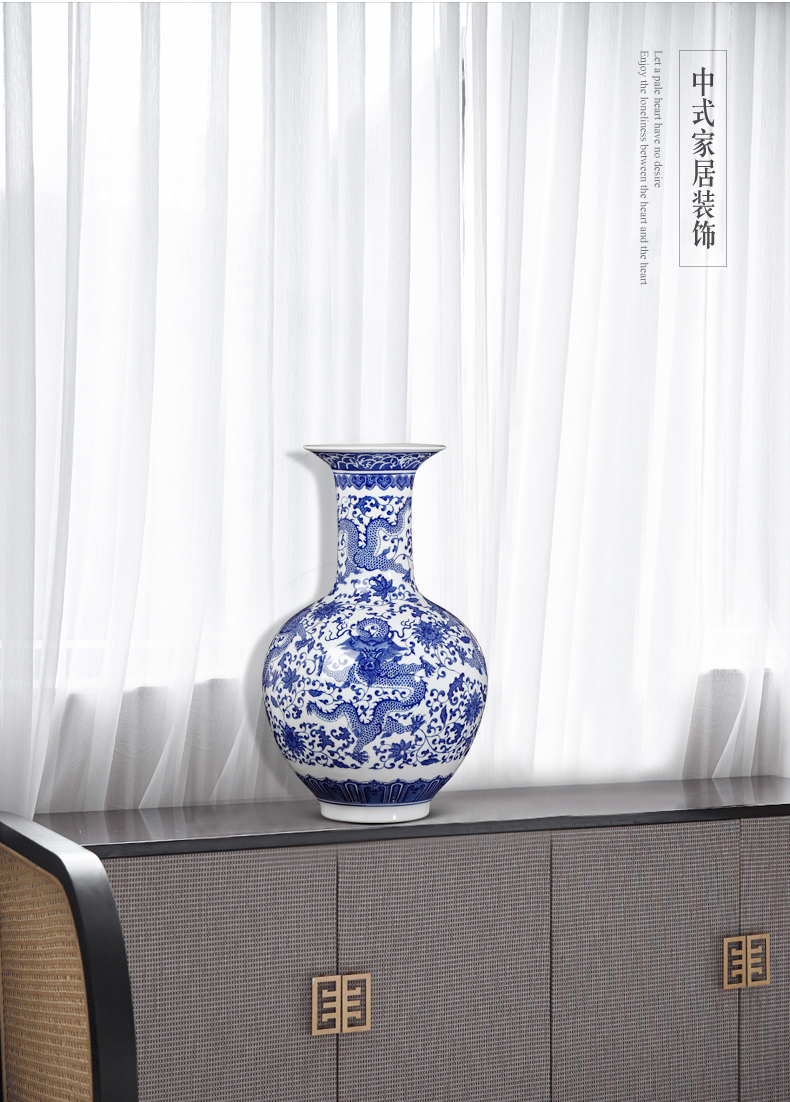 Chinese jingdezhen ceramics imitation GuLongWen blue and white porcelain vase, large living room TV cabinet porch decorate furnishing articles