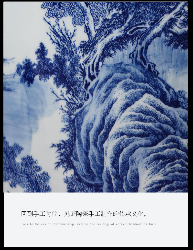 Jingdezhen ceramics landscape painting of large blue and white porcelain vase to heavy sitting room adornment is placed large hotel