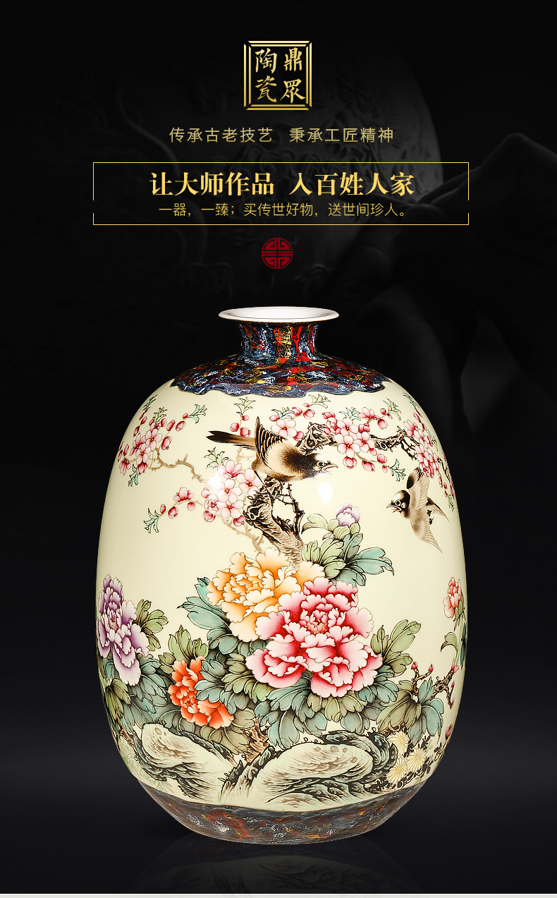 Jingdezhen ceramic masters hand draw pastel large vases, antique Chinese style living room home office decorations furnishing articles