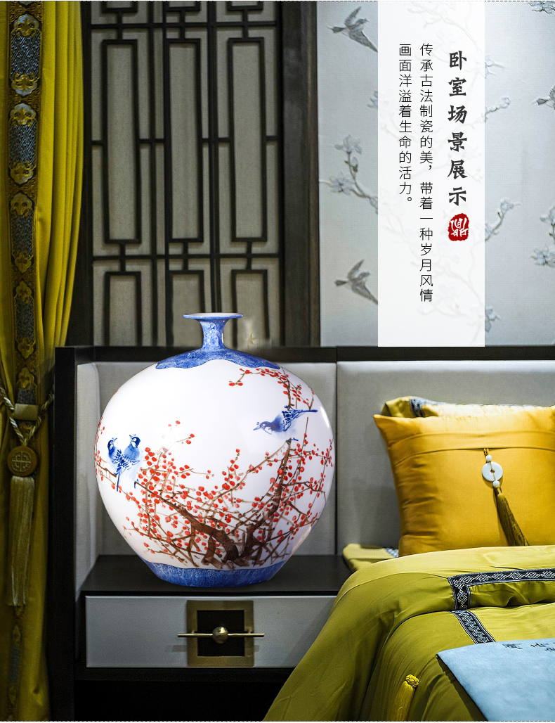 Jingdezhen ceramics famous beaming pomegranate hand - made vases, large sitting room adornment of new Chinese style furnishing articles