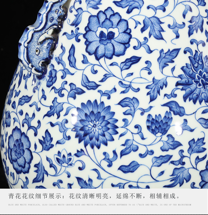 Jingdezhen ceramics creative hand - made antique Chinese wine sitting room adornment is placed ears of blue and white porcelain vase