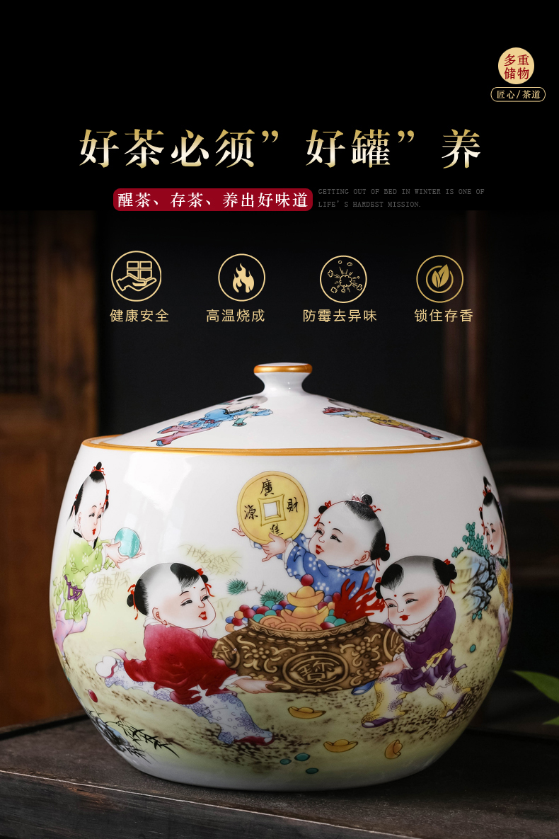 Jingdezhen ceramics a thriving business tea pot of new Chinese style household with cover sealing a large wake tea storage tank