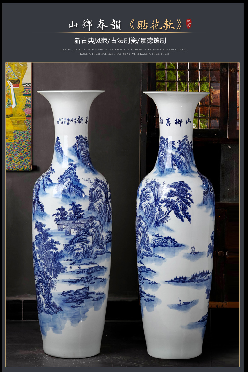 Jingdezhen ceramics landscape painting of large blue and white porcelain vase to heavy sitting room adornment is placed large hotel