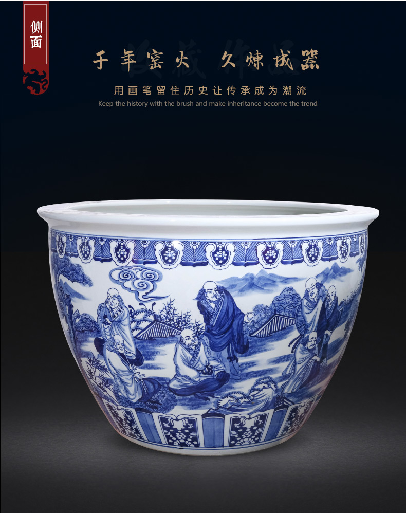 Jingdezhen ceramics hand - made of archaize 18 arhats ground extra large water lily lotus goldfish bowl is suing courtyard