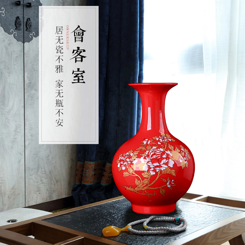 Jingdezhen ceramics China red vase furnishing articles sitting room of modern Chinese style wedding flower arranging home wine accessories