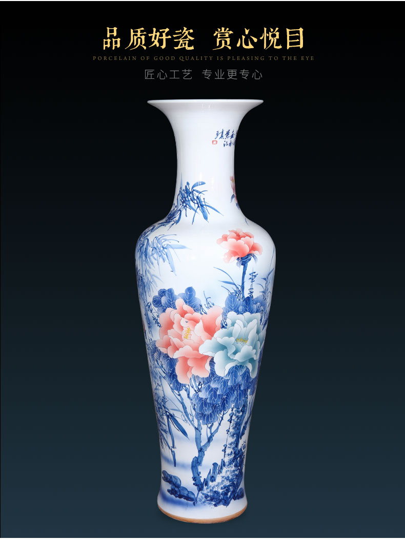 Jingdezhen ceramics hand - made large blue and white porcelain vase furnishing articles sitting room be born Chinese TV ark, porch decoration