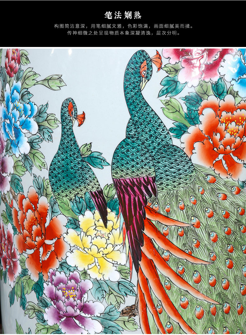 Jingdezhen ceramics hand - made pastel peacock figure of large vases, hotel, villa and courtyard decorations furnishing articles