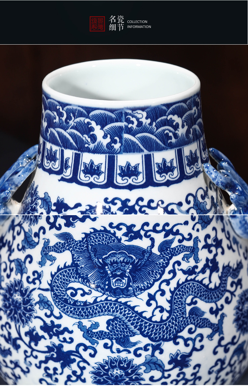 Antique vase of blue and white porcelain of jingdezhen ceramics ears dragon creative barrels a blessing to the sitting room home furnishing articles