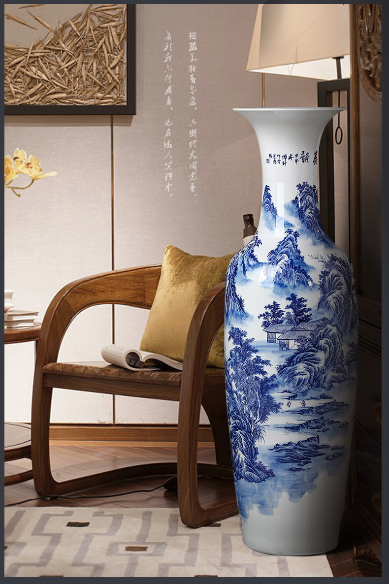 Jingdezhen ceramics landscape painting of large blue and white porcelain vase to heavy sitting room adornment is placed large hotel